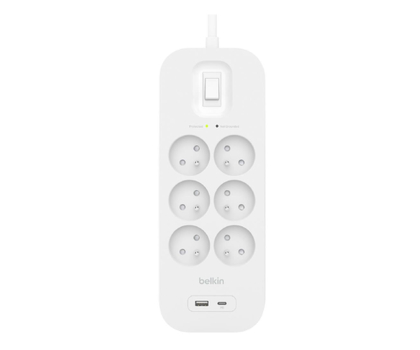 Listwa zasilająca BELKIN SurgePlus 6xFR 1xUSB-A 1xUSB-C 650J 2M SRB002ca2M